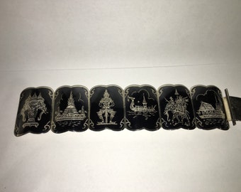 Large Siam Story Teller Sterling Silver Panel Link Bracelet
