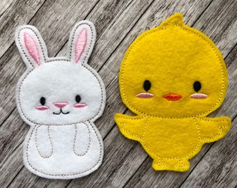 Easter Finger Puppets - Pretend Play, Quiet Play, Party Favour, Felt toy, machine embroidered,