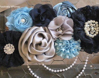 Blue Gray Maternity Sash, Boy Maternity Sash, Baby Shower Sash, Boy Baby Shower, Maternity Sash, Navy Blue, Vintage Blue, Blue, Gray, RTS
