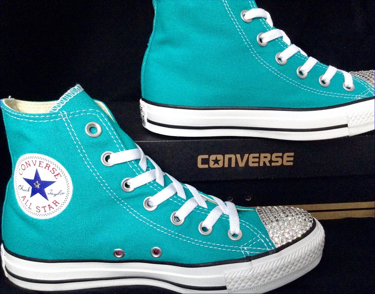 Turquoise Blue Converse High Top Mens Womens GlassSlippers w/