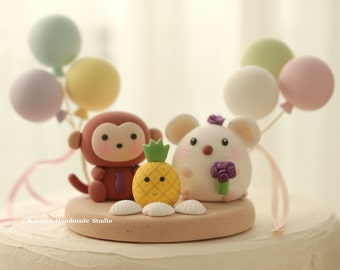 Mouse and Monkey wedding cake topper, Rat and Monkey wedding cake topper,pineapple wedding cake topper