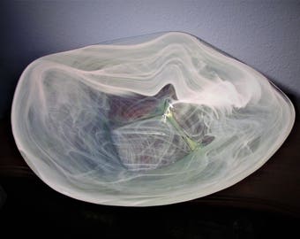 Vintage Glass Bowl with Seafoam Green and White Color Additions