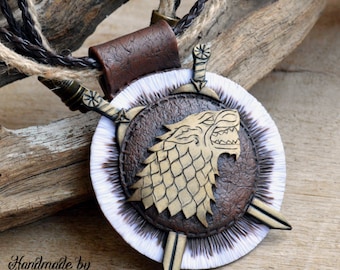 Direwolf pendant Direwolf necklace House Stark pendant House Stark necklace Game of Thrones Necklace Polymer clay jewelry for women Fan gift