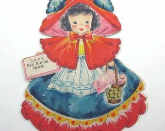 Little Red Riding Hood Vintage 1940s Greeting Card Land of Make Believe No. 5 Doll Card by Hallmark