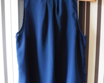 Vintage Blue Blouse/Classic Blouse/High Neck Blouse/Transparent Blouse /Sleeveless Blouse/M Size