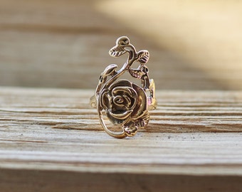 Rose Ring, Boho Ring, Flower Ring, Gold Ring for Women, Statement Ring, Bohemian Ring, Rose Jewelry, Flower Jewelry, Women's Bronze Ring