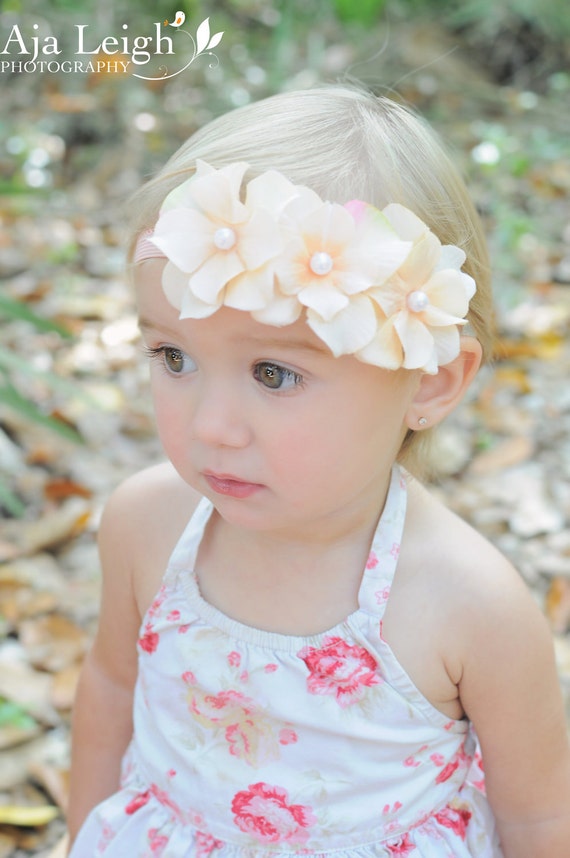 Items similar to Baby Girl Headband..Newborn Headband..Peach Triple