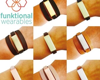 Fitbit Bracelet for Fitbit Flex Fitness Trackers - The KATE Brushed Metal and Genuine Leather Wrap or Single Strap Buckle Fitbit Bracelet