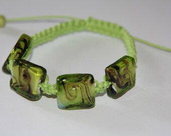 BRACELET, MURANO glass, green & Black