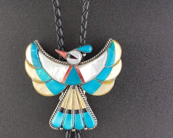 Thunder Bird Bolo Tie Sterling Silver Inlay * NEW