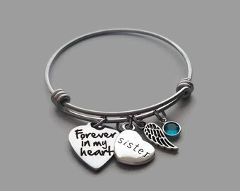 Forever In My Heart Bracelet, Sister Memorial Bracelet, Sibling Loss Bracelet, Loss Of Sister, Remembrance Charm Bracelet, Stainless Steel