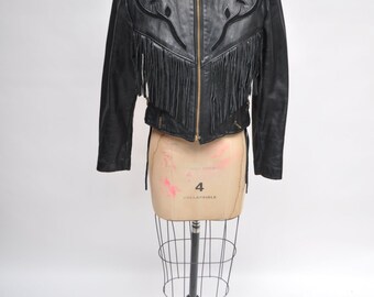vintage leather jacket FRINGE cowgirl rockabilly protech made in usa