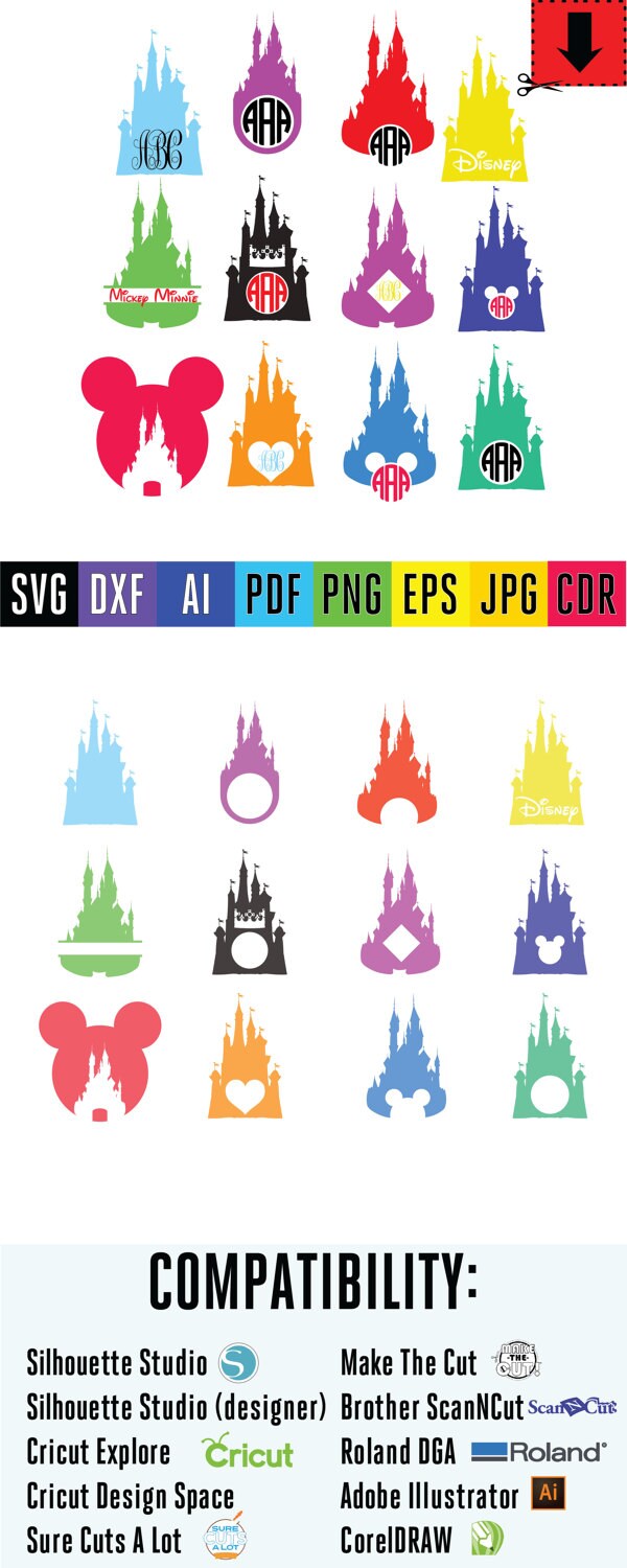 Free Free 214 Monogram Disney Castle Svg SVG PNG EPS DXF File