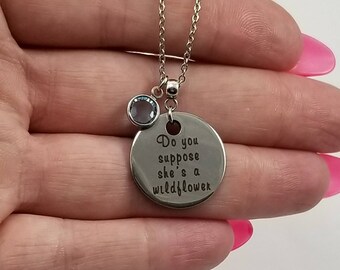 Alice in Wonderland Necklace, Do You Suppose She's A Wildflower, Alice in Wonderland Jewelry, Birthstone Jewelry