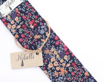 Navy floral tie, Men's skinny floral tie, navy tie, blue floral tie, dark blue floral tie, floral necktie, navy floral necktie, mens ties