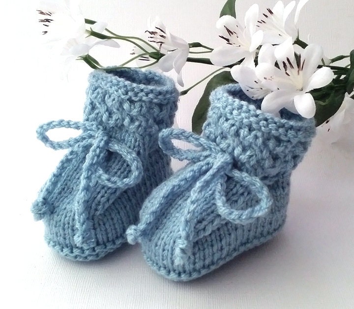 Blue Baby Booties Hand Knitted Baby Boy Booties Soft