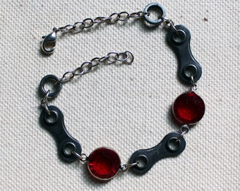Upcycled Bicycle Chain Bracelet with Vintage Swarovski Crystals - bike bracelet, bicycle bracelet, bicycle jewelry, bicycle accessories