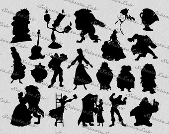Digital SVG PNG Beauty and the Beast inspired, Belle, Gaston, disney inspired, clipart, vector, silhouette, instant digital download