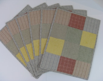 Quilted Patchwork Placemats, Homespun Placemats, Handmade Table Mats