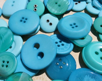 Aqua Buttons - Sewing Button Teal Aqua - 75 Assorted Buttons - Scuba Blues