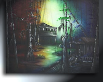 Bayou Rainbow Swamp With Shacks Original Painting 24 X 30 Sherry Arthur