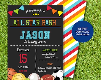 Sports Invitation, Sports Birthday Invitation, Sports Birthday, Sports Birthday Party, Sports Boy Invitation, Digital File