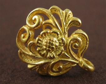SALE Bali Vermeil Fancy Flower Deco Earring Posts High Fashion Jewelry Supply 4 pcs