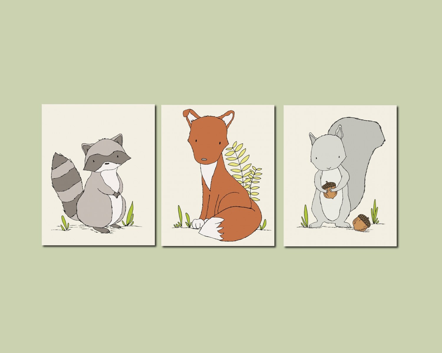 Woodland Nursery Art Woodland Animal Art Prints Set of 3