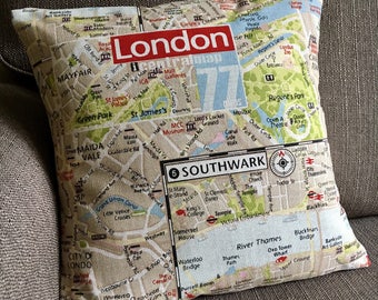 16” (40cm x 40cm) London map fabric cushion cover cotton pillow cover 16 inch