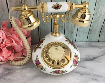 Royal Albert Telephone Old Country Roses Astral Works but Wired for England Pink Gold Decor Fine bone China