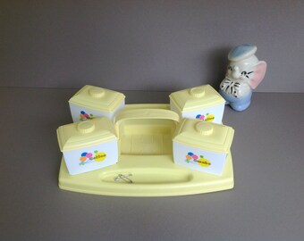 Vintage Baby Nursery Changing Table Organizer Cabby, Vintage Table Caddy, Diaper Changing Accessory Caddy, Yellow and White Nursery Decor
