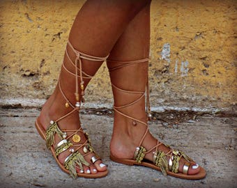 Handmade Leather Sandals, Women Sandals, Wedding Sandals, Boho Sandals, Hippie Sandals, Strappy Sandals, Gladiator Sandals "Antiopi"