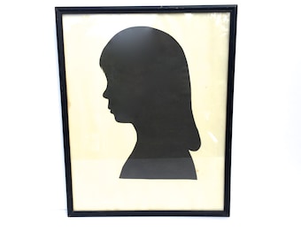 Vintage Framed Silhouette~ Little Girl with long hair~ Family portrait
