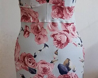 rose - floral - Marilyn - Monroe - pinup - retro - vintage - style -halter - wiggle - dress