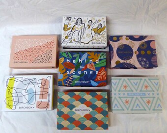 Birchbox Branded Empty Box Recycle Lot of 7 Different Colorful Designs 7 x 5 x 1 7/8 inches each