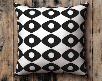 Black and White Pillow Case, Sixties, Midcentury Pattern, Graphic, Cushion Cover, Pillow Sham