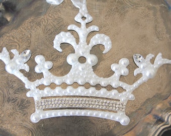 Pearl Ornament, Metal Crown ornament, Mediterranea Design Studio, wedding decor, crown holiday decor, rhinestone ornament