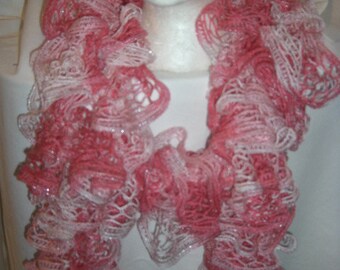 Handmade Knit Ruffle Scarf appr 4 x 72