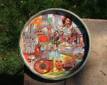Vintage Las Vegas Round Tin Great Graphics 1979