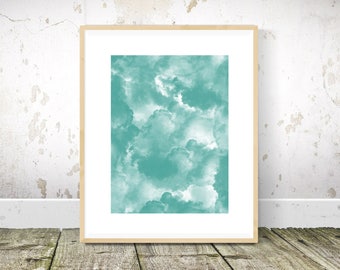 Smoke Print, Teal Wall Art, Teal Print, Teal Abstract Painting, Teal Art, Printable Wall Art