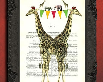 Giraffe Print giraffe with birthday banner art Giraffe Home Decor