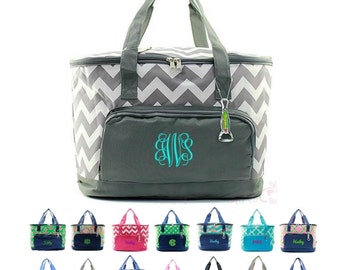 Monogrammed Cooler Bag Large Picnic Beach Basket Tote Bag Oversized XL 24" Insulated Thermal Personalized Monogram Chevron Damask Anchor