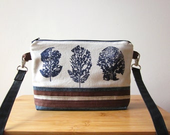 Small crossbody bag, hand painted bag, canvas and denim bag, Crossbody bag, blue bag, Every day bag, vegan bag