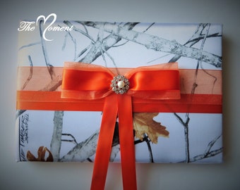 White Camo Guest Book with Orange, True Timber White Snowfall Camo Wedding Guest Book, White Camo with Orange, Customize Guest book