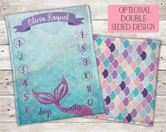 Mermaid Milestone Blanket, Mermaid Blanket, Mermaid Baby Blanket, Custom Baby Blanket, Milestone Blanket, Girl Blanket, Personalized Blanket
