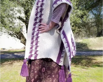Cream and Purple Poncho, Ruana, Serape, Custom made with desired colors