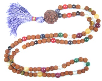 Mala Beads Necklace Nine Planets Navratna Chakra Japa Mala Rudraksha Beads 108+1 Yoga Jewelry