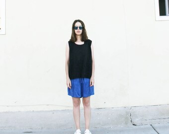 Black boxy cotton/linen tank top. S/M