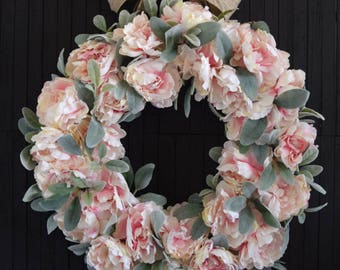 Blush Pink Peony Spring and Summer Front Door Wreath