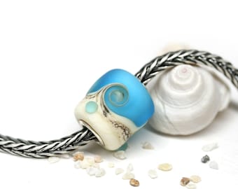Frosted Blue glass European charm Seaglass Blue Artisan lampwork Spiral bead Beach jewelry Glass large hole bead SRA by MayaHoney